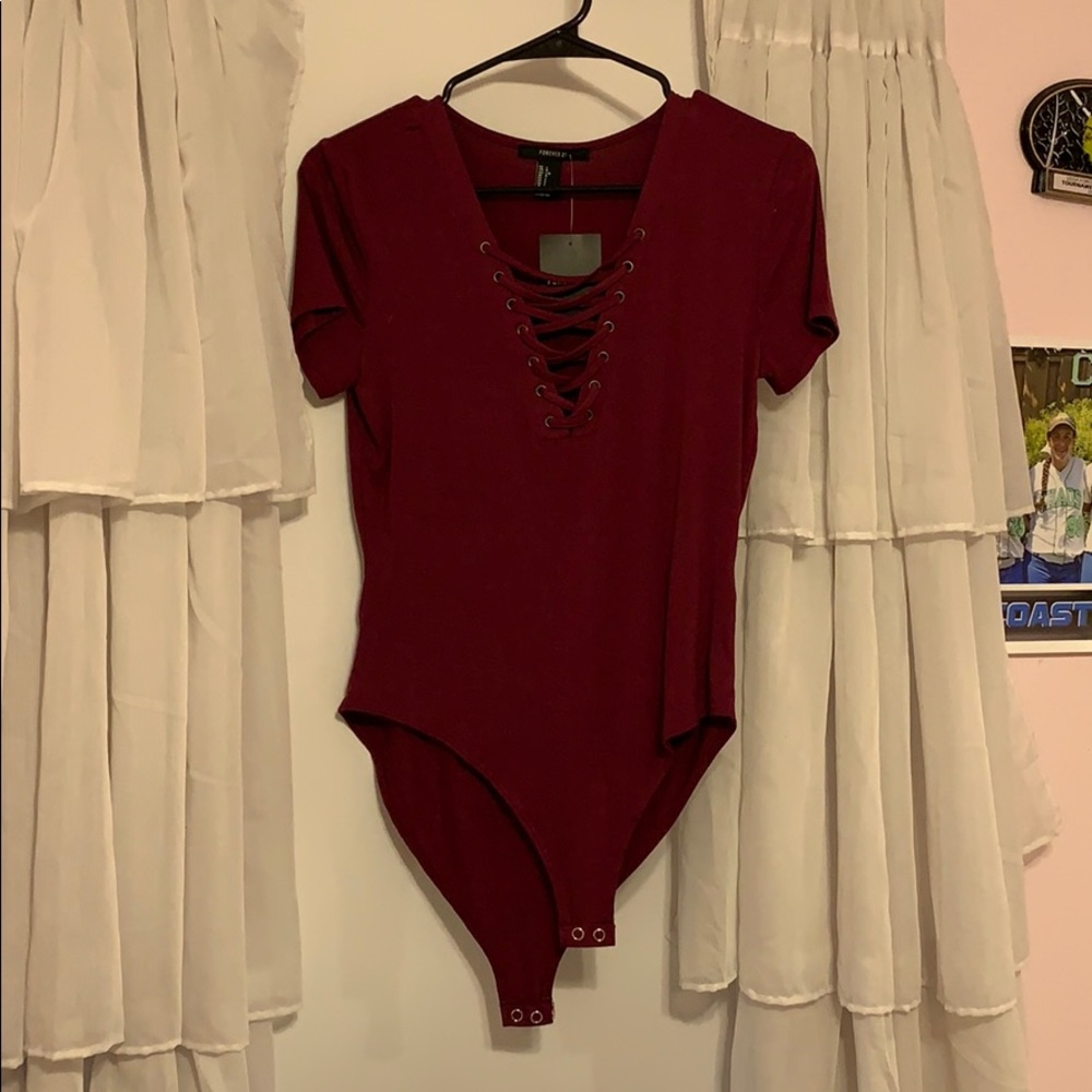 Burgundy lace-up bodysuit